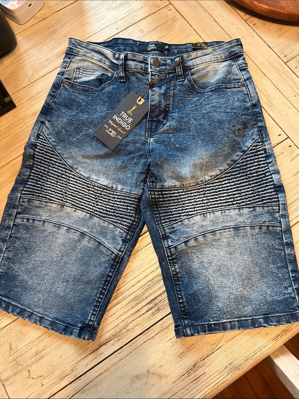 True indigo jean shorts